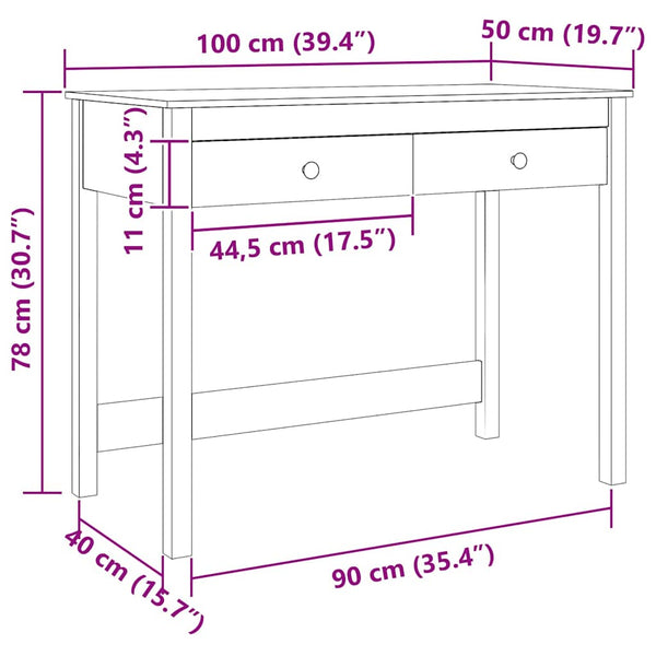 Massivholz Schreibtisch Kiefer 100x50 cm Braun