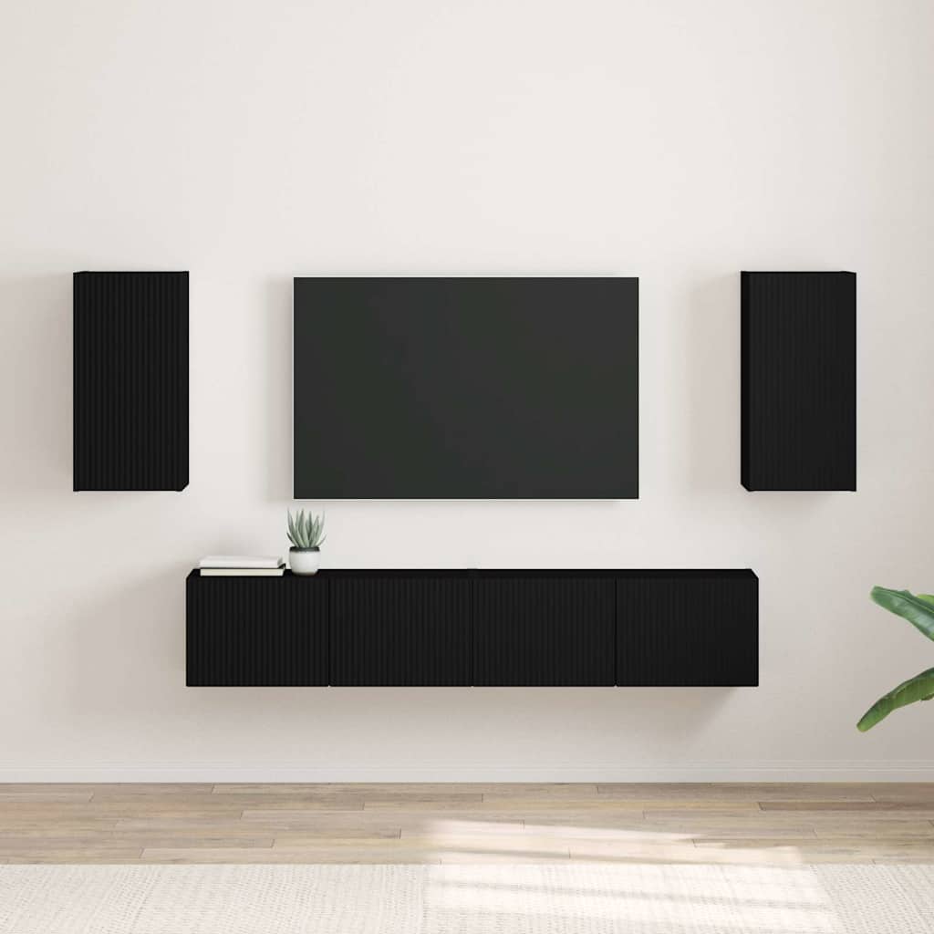 TV-Wandschrank Set, Schwarz, 2-teilig