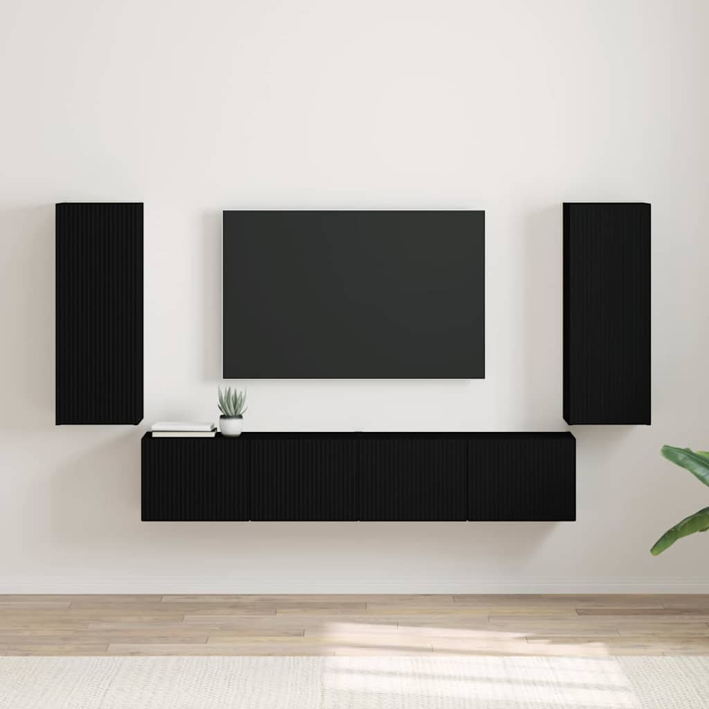 TV-Wandschrank Schwarz Holzwerkstoff 2er-Set