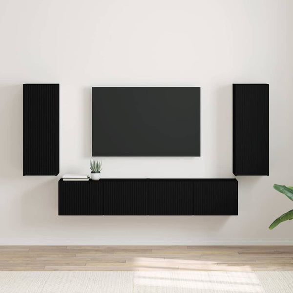 TV-Wandschrank Schwarz Holzwerkstoff 2er-Set