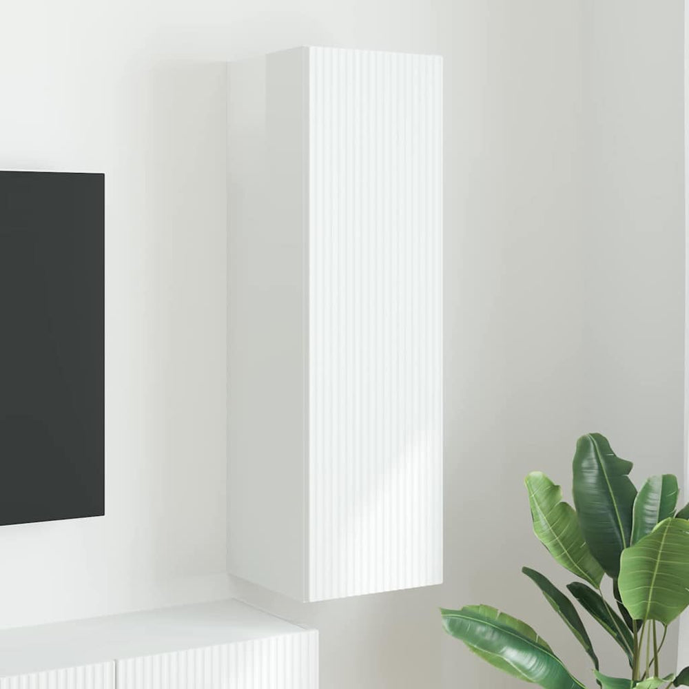 vidaXL Meuble TV mural blanc brillant 30 x 31 x 100 cm bois d'ingénierie