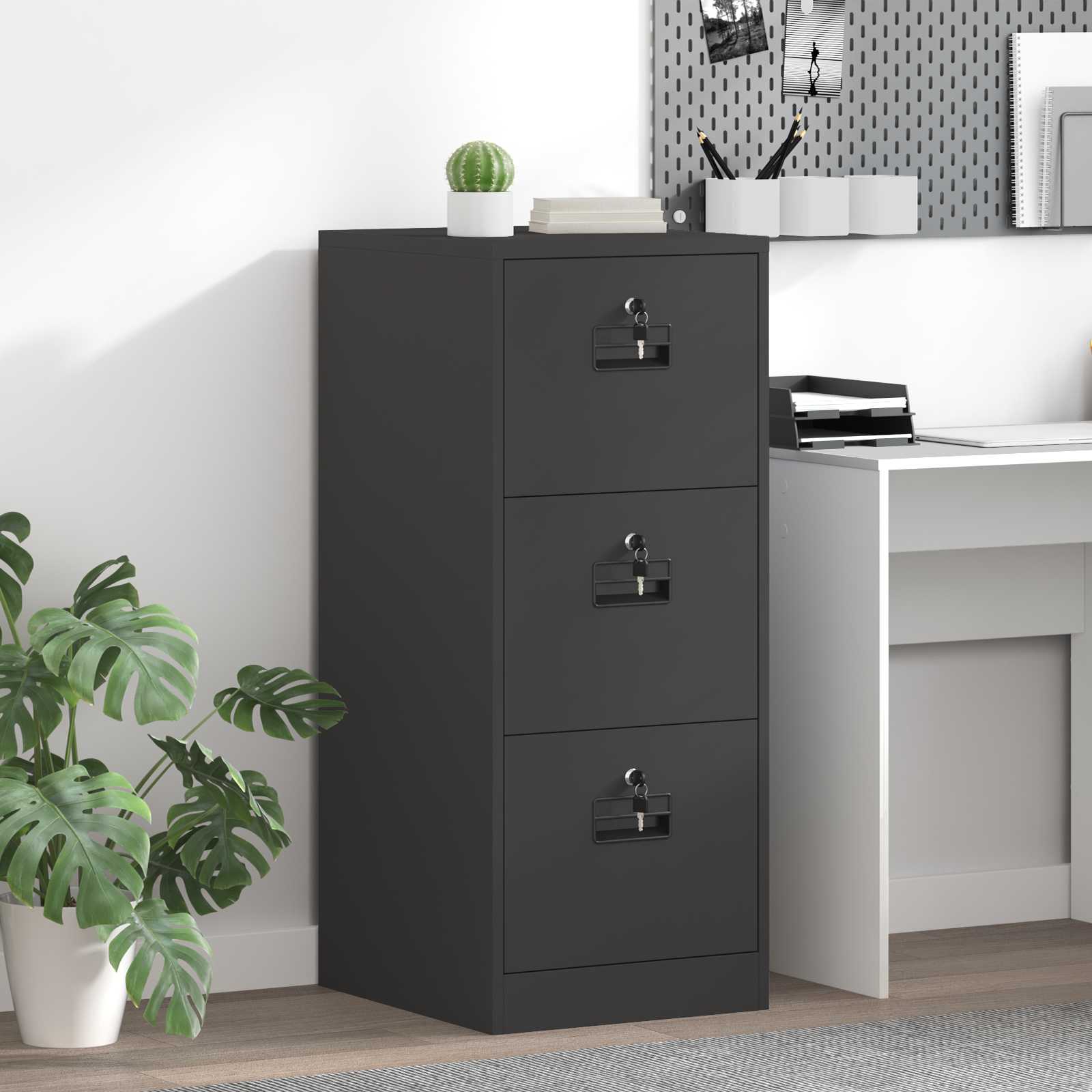 vidaXL Armoire de classement noire 44 x 50 x 106,5 cm, acier laminé à froid