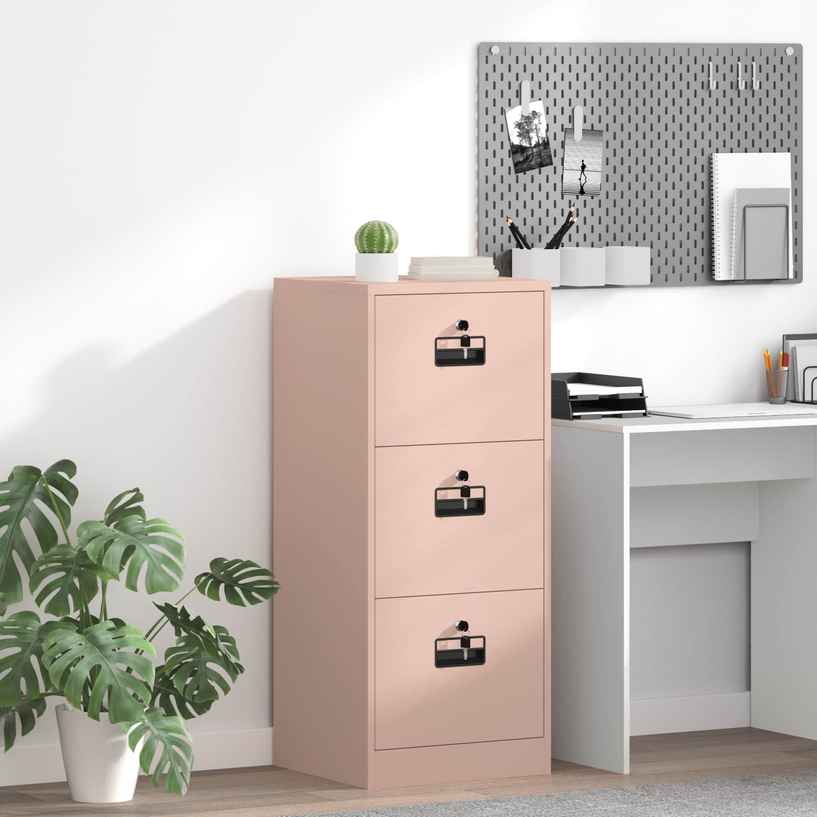 Rosa Aktenschrank aus Stahl, 106,5 cm hoch