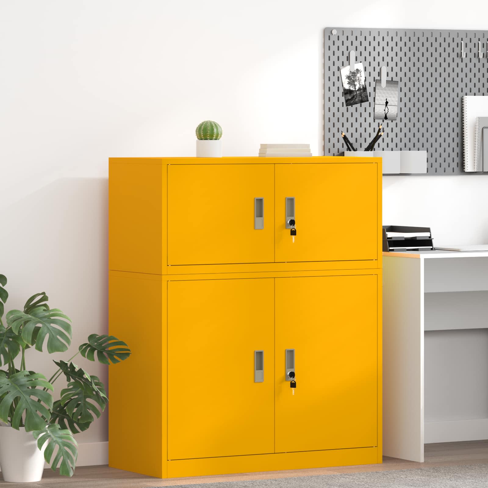 Senfgelber Stahlschrank, 90x40x40cm