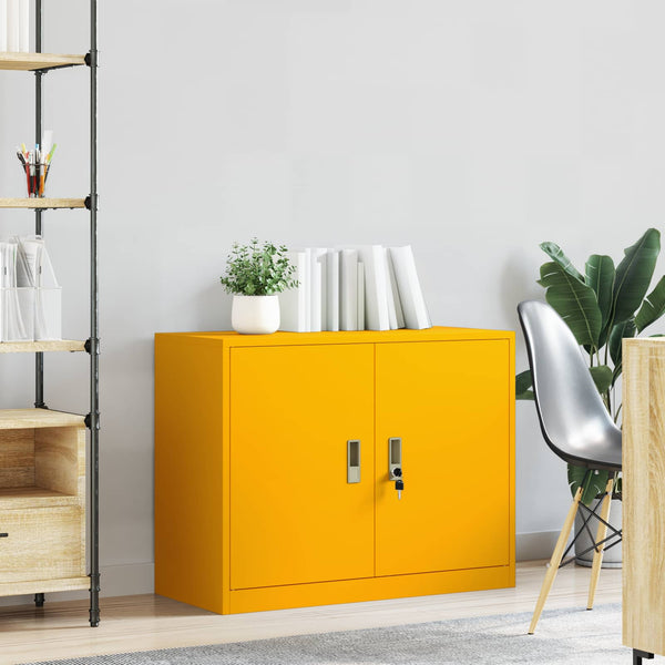 Senfgelber Stahlschrank, 90x40x70 cm