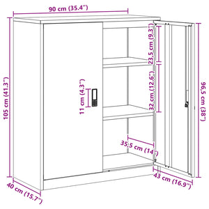 Stahlschrank Schwarz, 90x40x105 cm