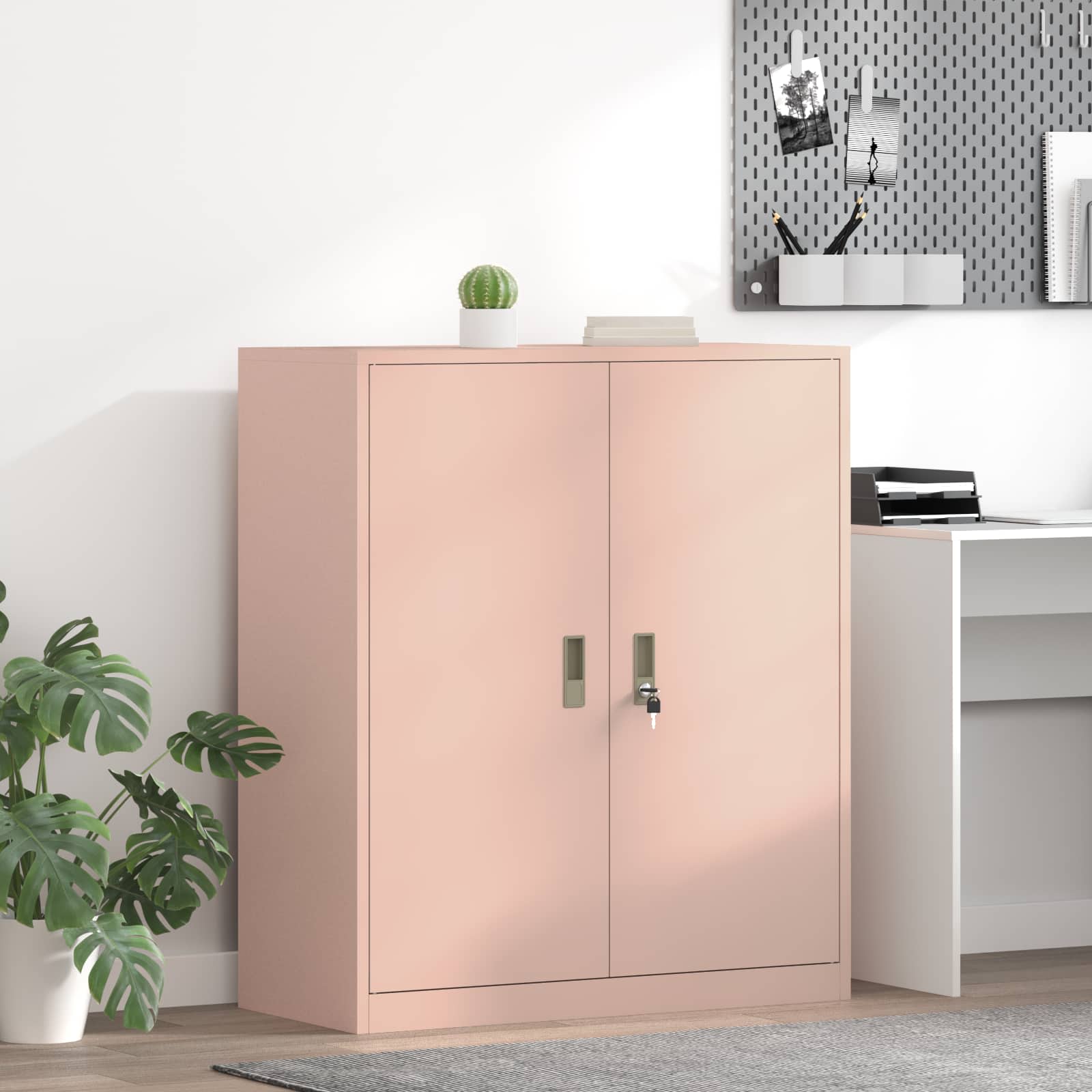 Rosa Aktenschrank, Stahl, 90x40x105 cm