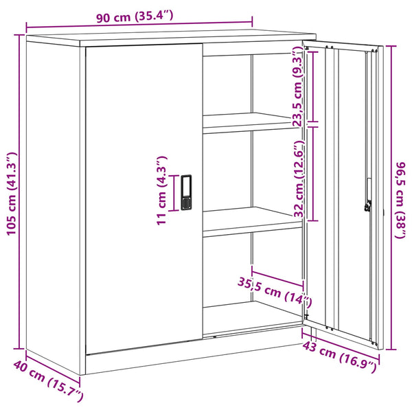 Aktenschrank Anthrazit Stahl 90x40x105cm