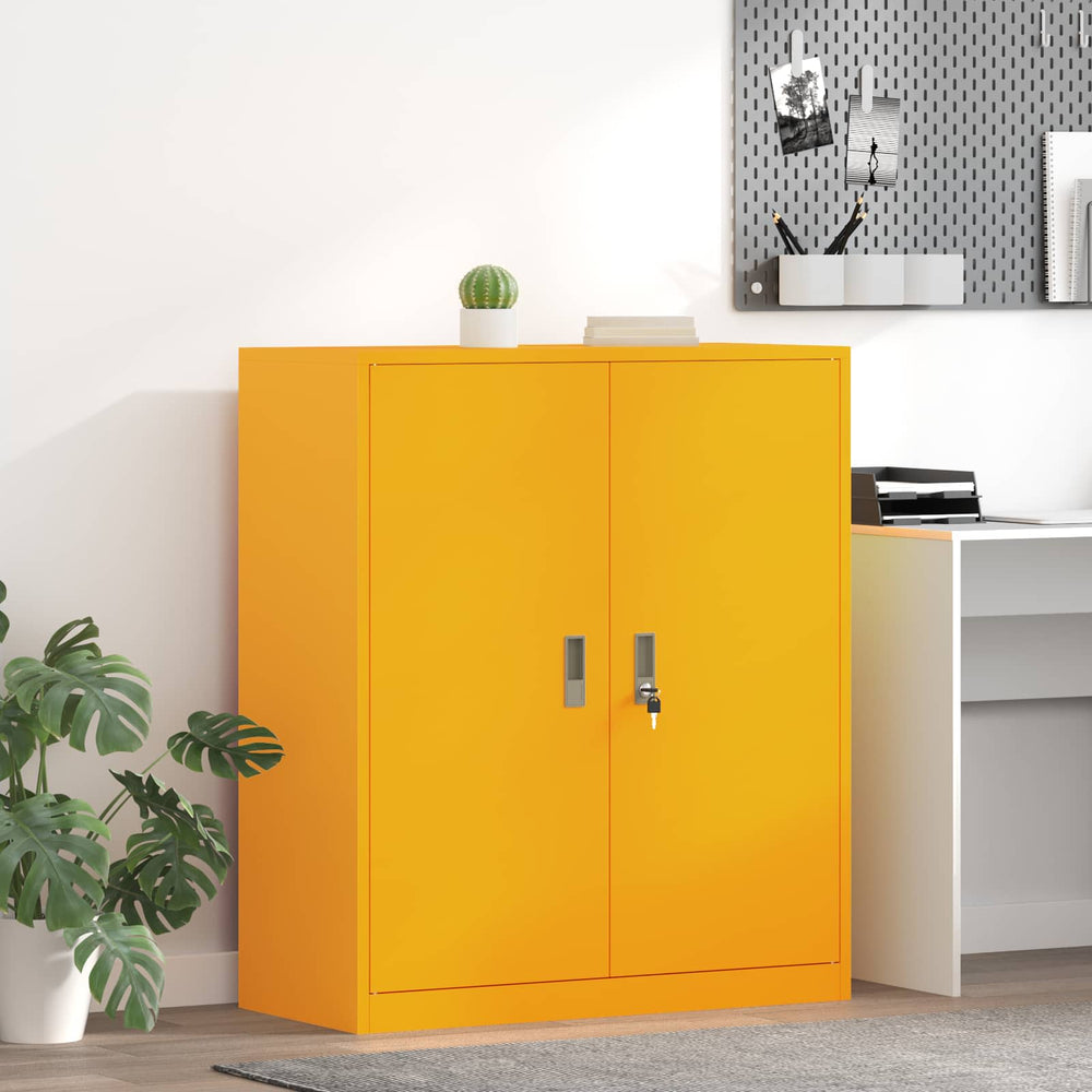 Senfgelber Stahlschrank, 90x40x105 cm