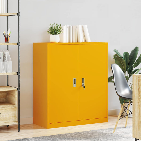 Senfgelber Stahlschrank, 90x40x105 cm