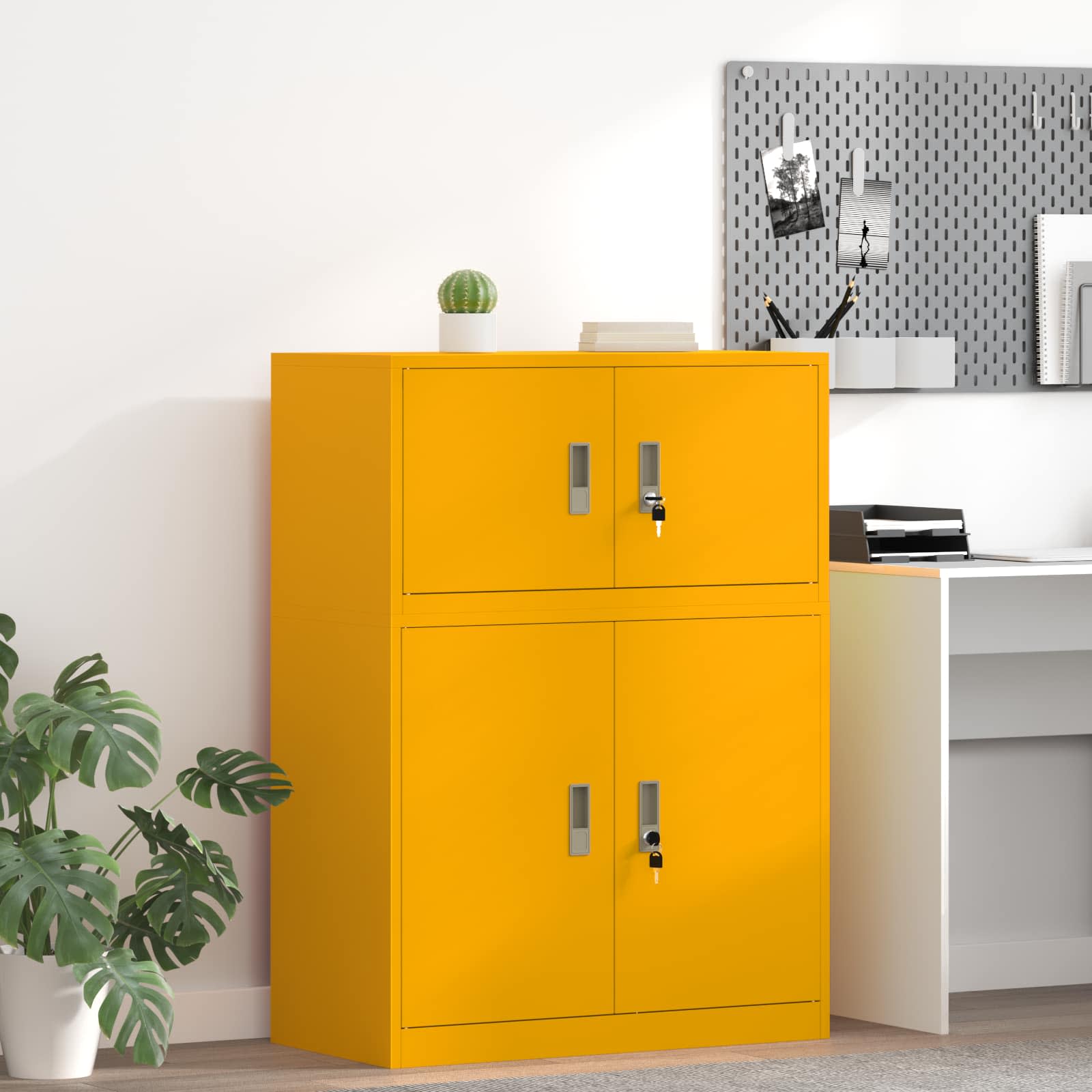 Senfgelber Stahlschrank, 80x40x40 cm
