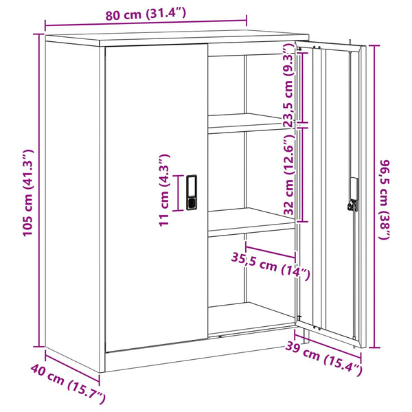 vidaXL Armoire de rangement Anthracite 80 x 40 x 105 cm Acier