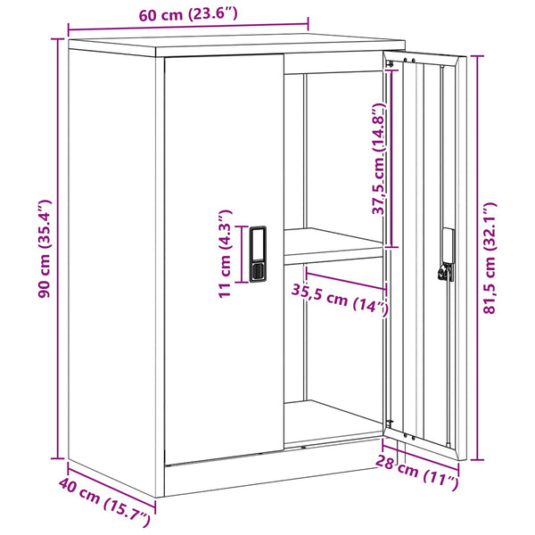 Senfgelber Stahlschrank, 60x40x90cm