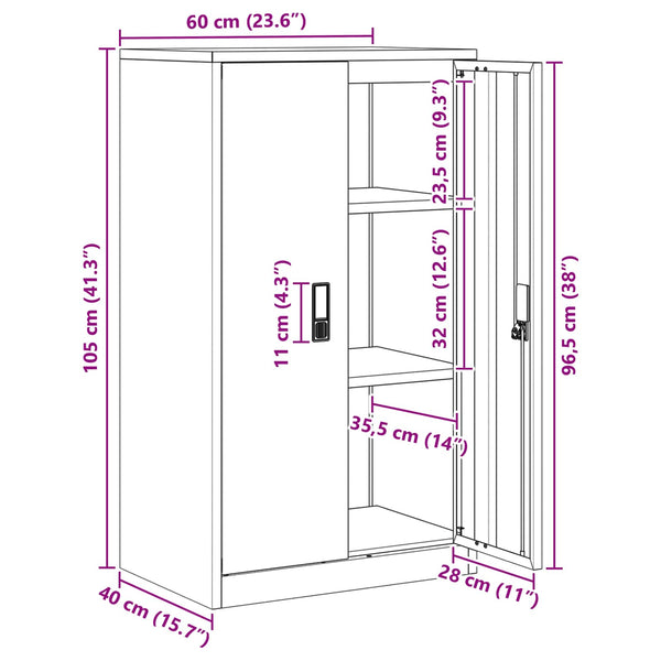Senfgelber Aktenschrank Stahl 60x40x105cm
