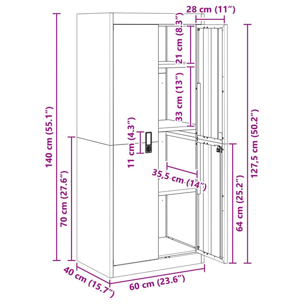 Aktenschrank Anthrazit Stahl 60x40x140cm
