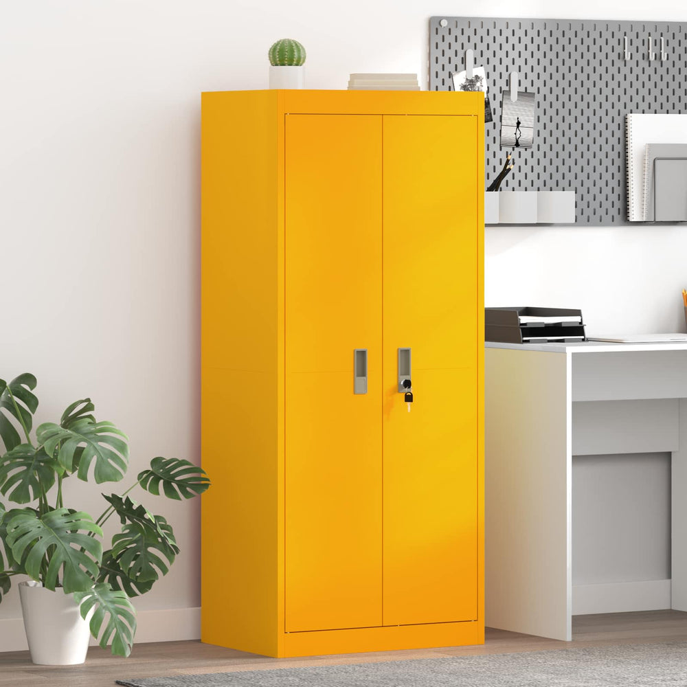 Senfgelber Stahlschrank, 60x40x140 cm