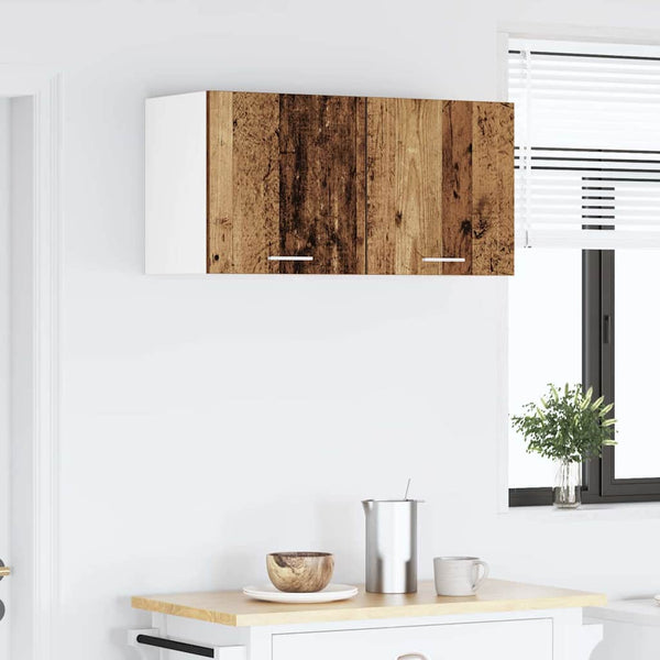 Hängeschrank mit Tür, 2er Set, Holz/Weiß