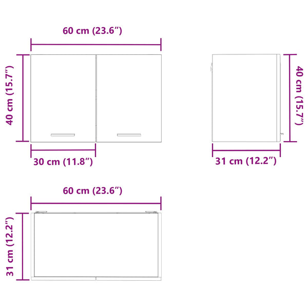 Hängeschrank 2er Set Grau/Weiß 60x40 cm