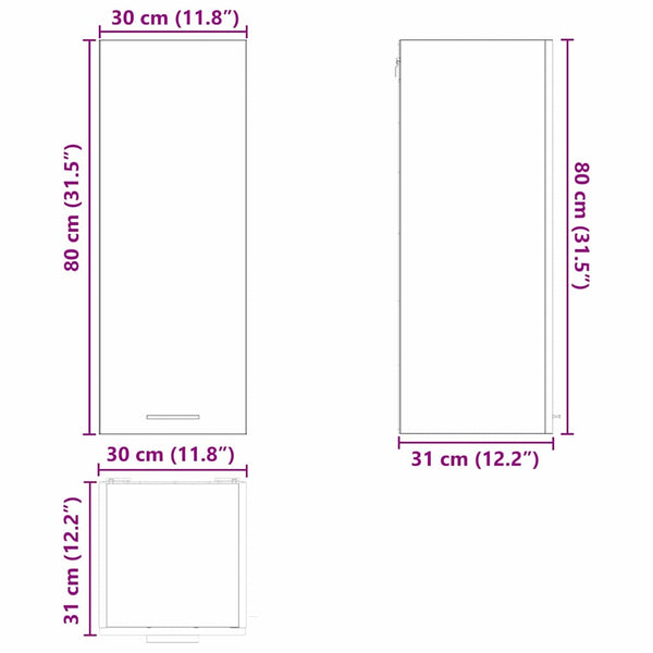 Hängeschrank Schwarz Eiche/Weiß 30x80 cm