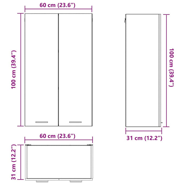 Hängeschrank Schwarz Eichen-Optik 60x100 cm