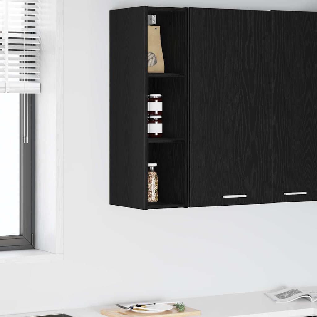 vidaXL Meuble haut mural noir aspect chêne 20 x 29,5 x 80 cm