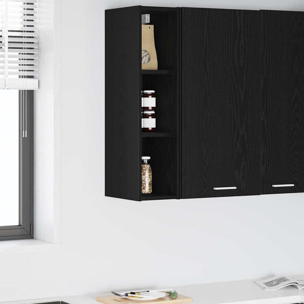 vidaXL Meuble haut mural noir aspect chêne 20 x 29,5 x 80 cm