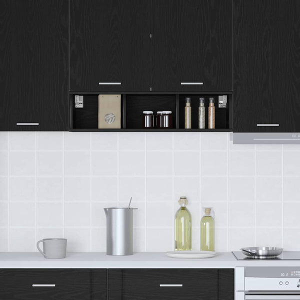 vidaXL Meuble haut mural noir aspect chêne 20 x 29,5 x 80 cm
