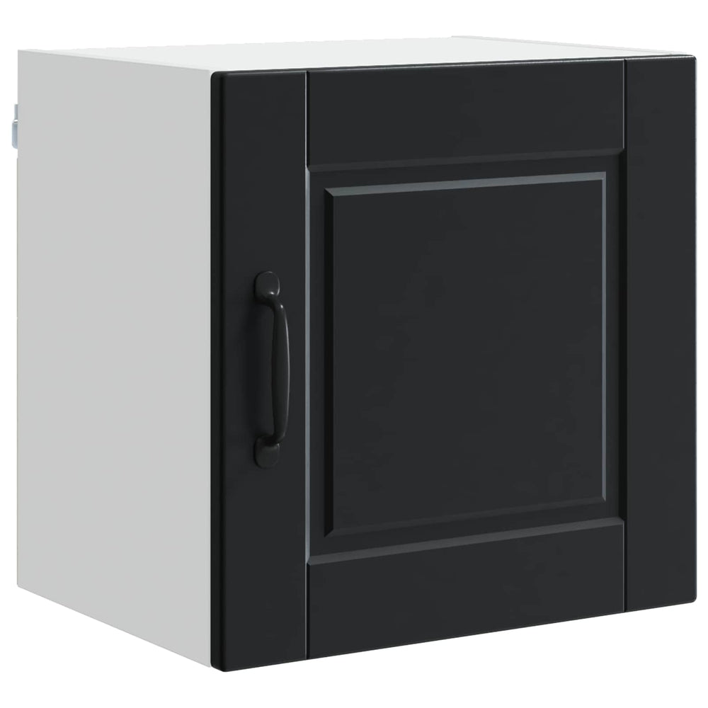 Schwarzer Küchenschrank mit Regal