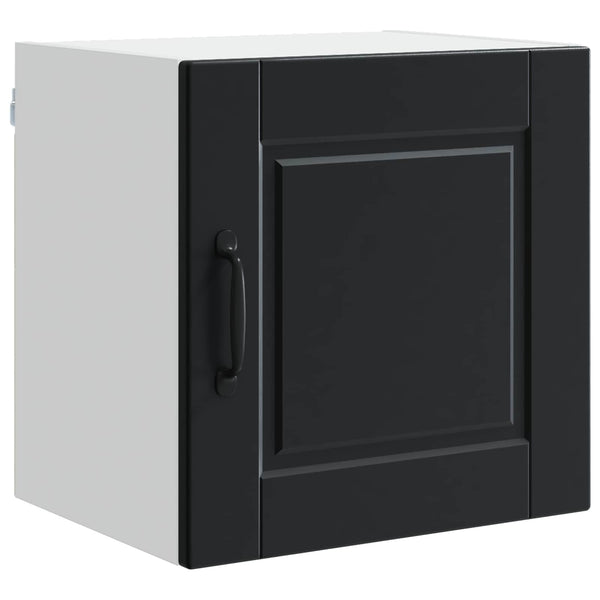Schwarzer Küchenschrank mit Regal