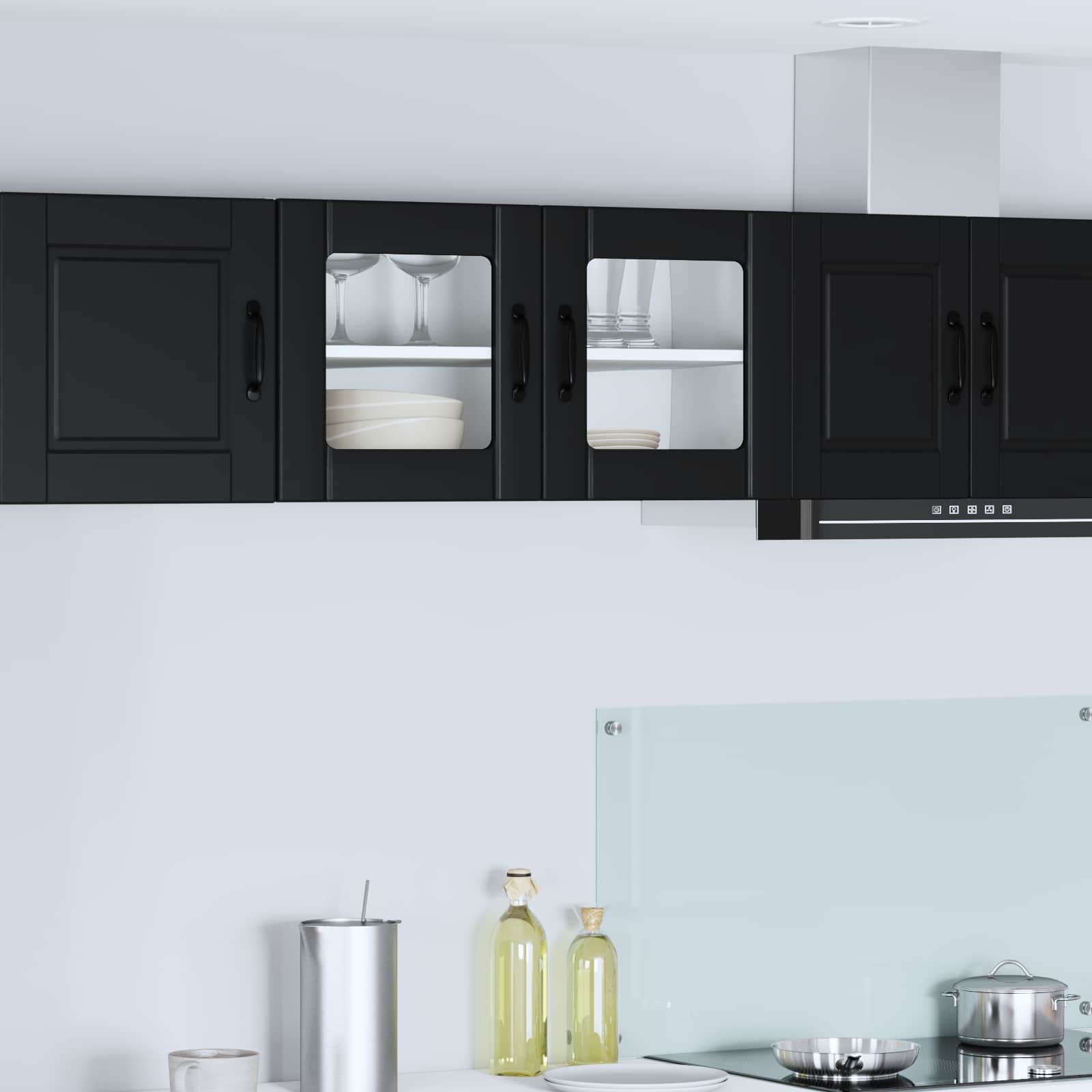 Schwarzer Küchenschrank mit Regal 80 cm