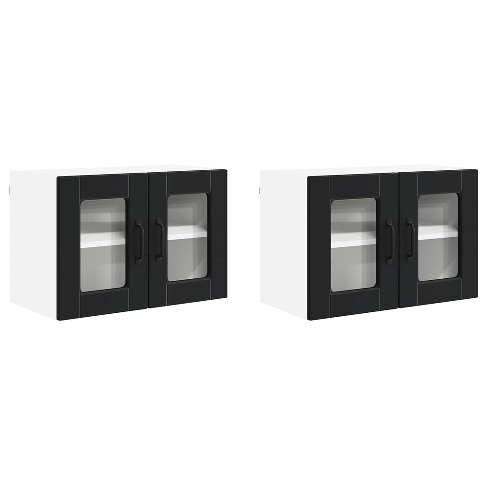 Schwarzer Küchenschrank, 2er-Set