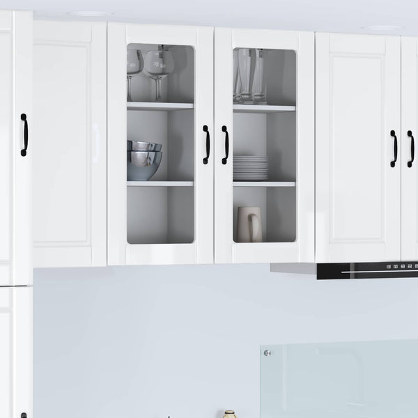 Küchenschrank mit Regal, 2er-Set, Hochglanz Weiß