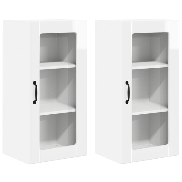 Küchenschrank mit Regal, 2er-Set, Hochglanz Weiß
