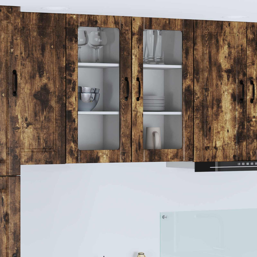 Küchenschrank mit Regal, 2er-Set, Geräucherte Eiche