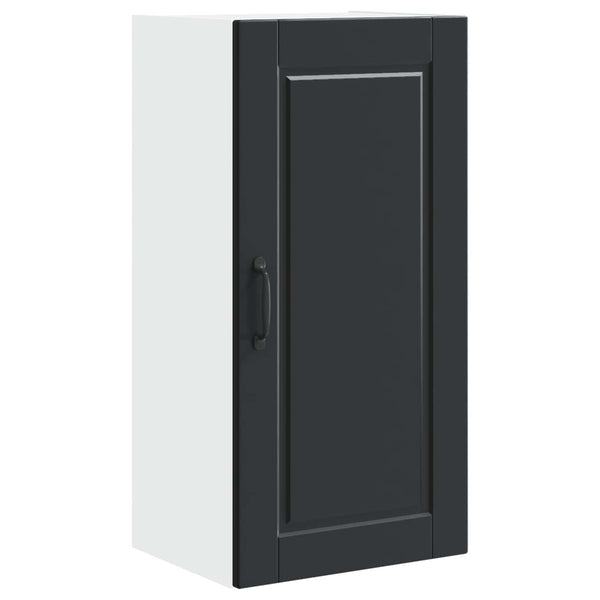 Schwarzer Küchenschrank mit Regal