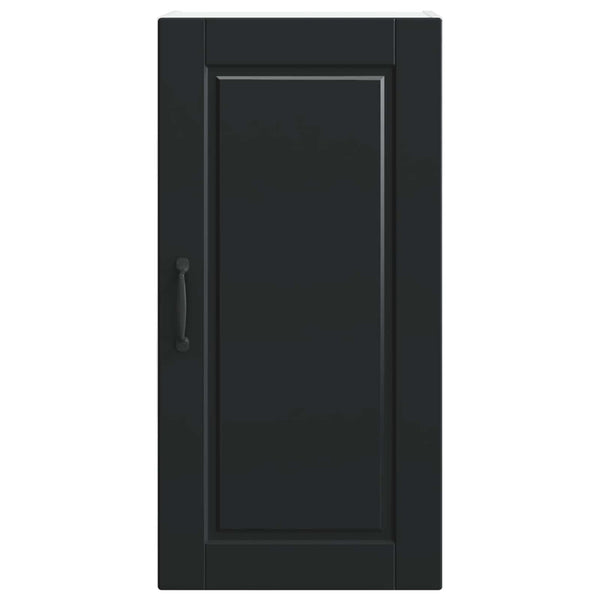 Schwarzer Küchenschrank mit Regal