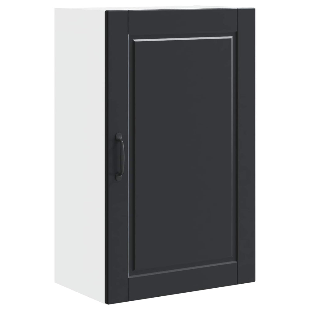 Schwarzer Küchenschrank mit Regal