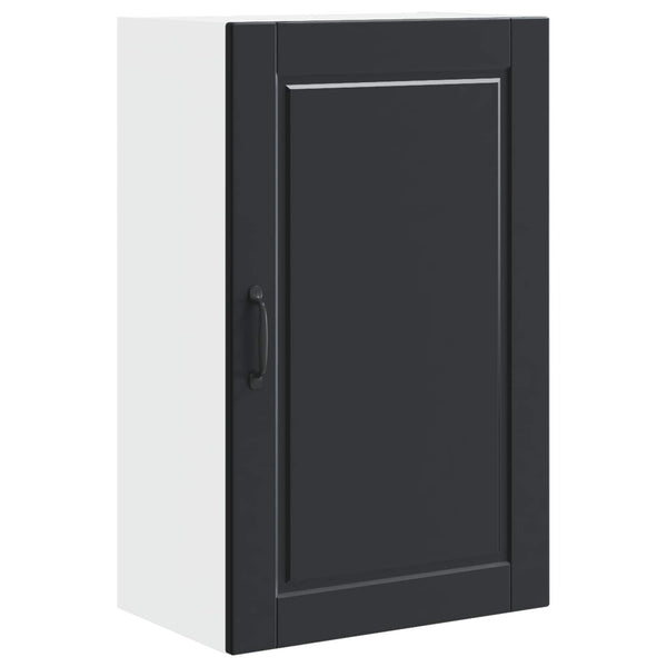 Schwarzer Küchenschrank mit Regal