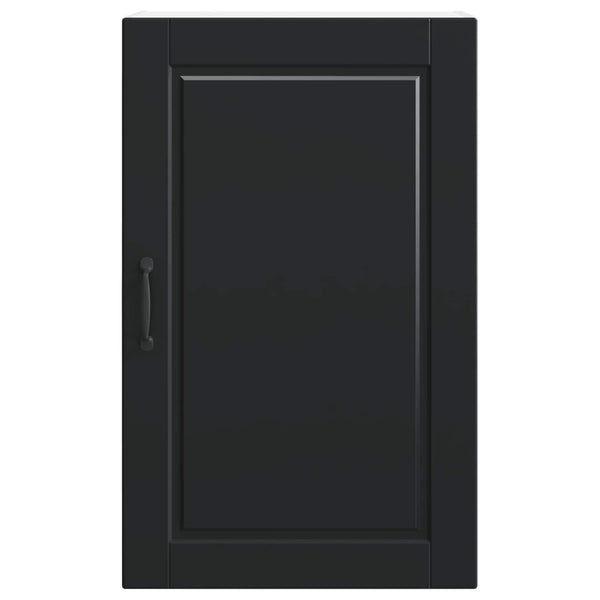 Schwarzer Küchenschrank mit Regal