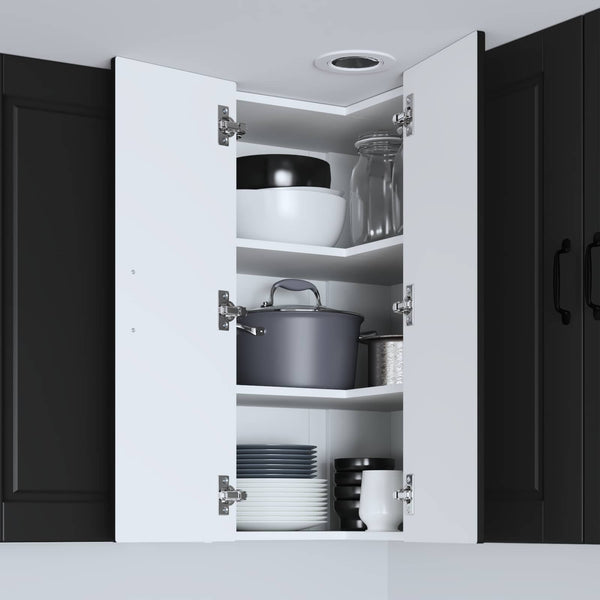 Schwarzer Küchenschrank mit Regal
