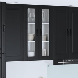 Schwarzer Küchenschrank mit Regal