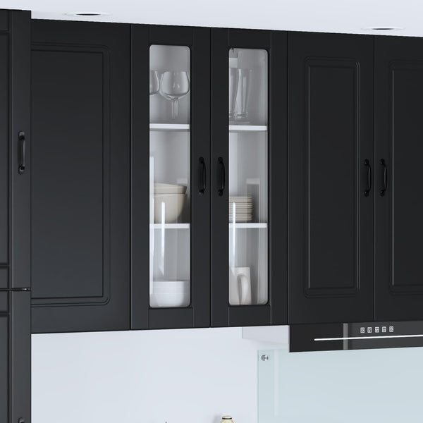 Schwarzer Küchenschrank mit Regal