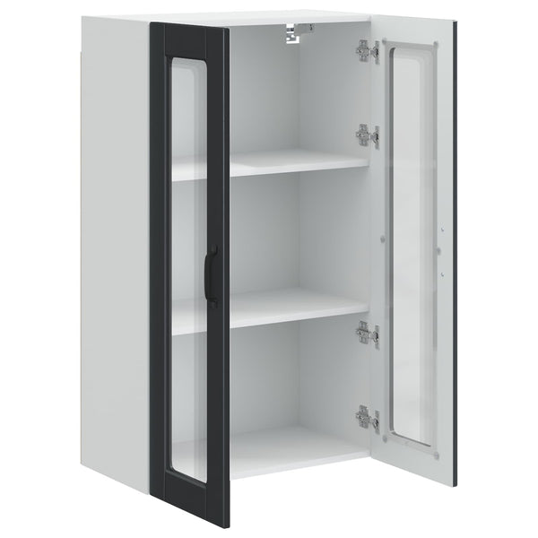 Schwarzer Küchenschrank mit Regal