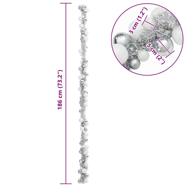 Weihnachtskugelgirlande Weiß/Silber 186cm