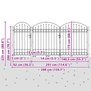 Gartentor Assen Grau, Stahl, 400x125cm
