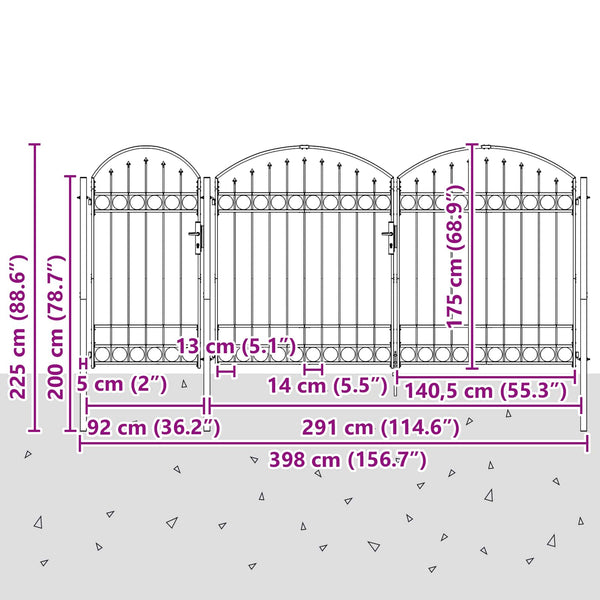 Gartentor Assen Grau, Stahl, 400x125cm