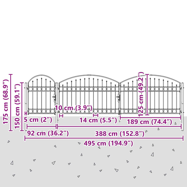 Gartentor Assen Grau 500x75 cm Stahl