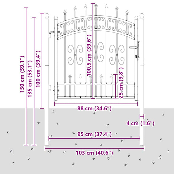 Zauntor Stahl Grau 103x100cm