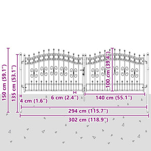 Graues Stahl-Zauntor mit Speer-Top 305x100 cm