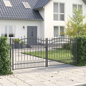 Graues Stahl-Zauntor 305x125cm mit Speer-Top